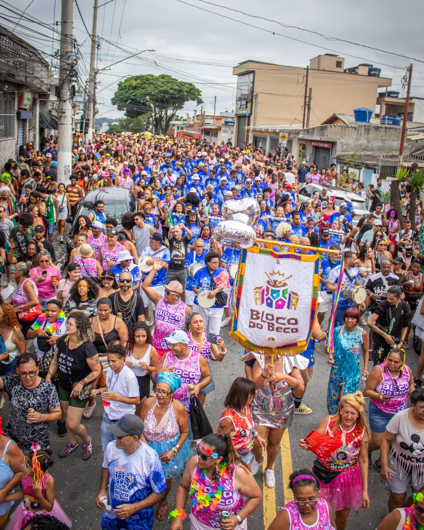 Bloco do Beco desfilando pelas ruas do Jardim Ibirapuera no carnaval